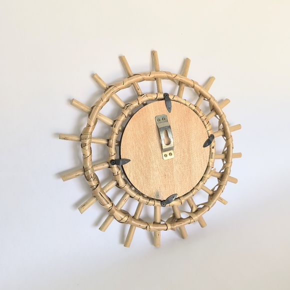 BOHO Natural Bamboo Rattan Sunburst Wall Mirror 11" Round - Picture 5 of 6